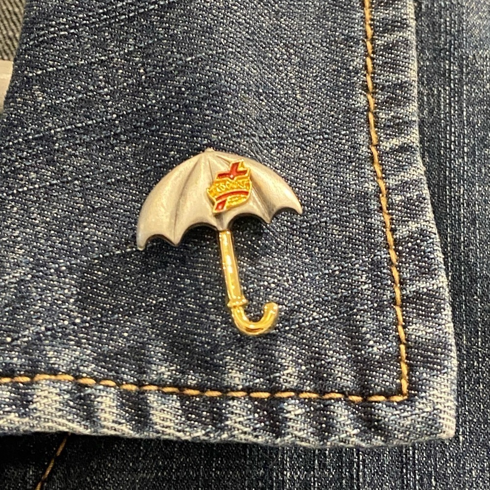 Red Cross Responder Umbrella Brooch Pin with Gold Handle